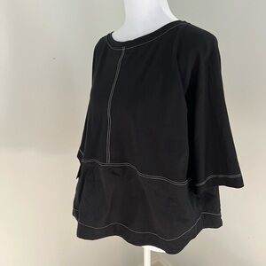 Adrianna Papell Black Long Sleeve Top with White Accents